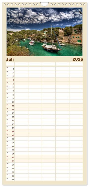 Produktbild: Familienplaner 2026 - Mallorca - Mallorquinische Tr&auml;ume mit 5 Spalten (Wandkalender, 21 x 45 cm) CALVENDO