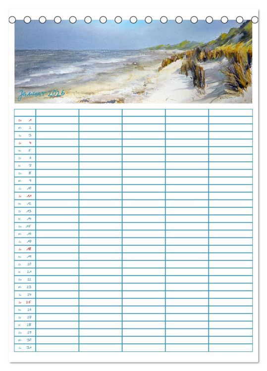 Produktbild: Amrumaquarelle (Tischkalender 2026 DIN A5 hoch), CALVENDO Monatskalender