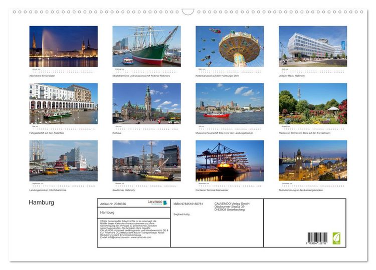 Produktbild: Hamburg (Wandkalender 2026 DIN A2 quer), CALVENDO Monatskalender