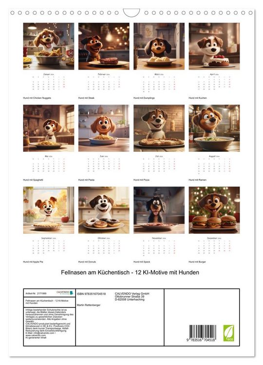 Produktbild: Fellnasen am K&uuml;chentisch - 12 KI-Motive mit Hunden (Wandkalender 2026 DIN A3 hoch), CALVENDO Monatskalender