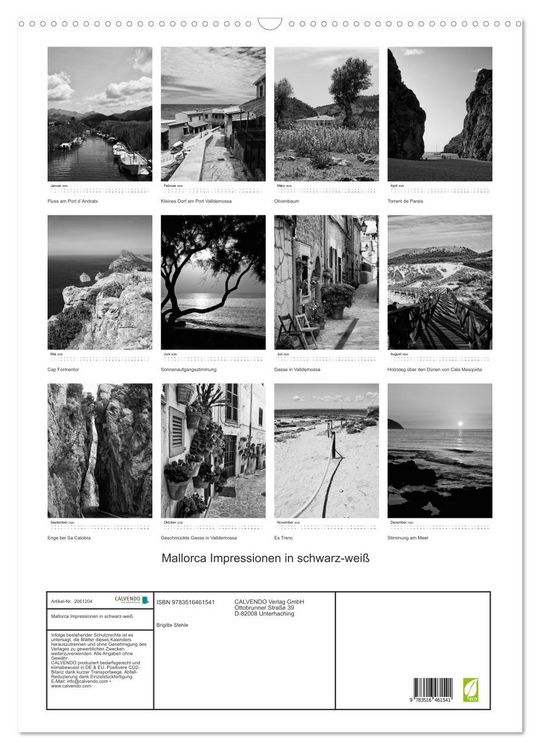Produktbild: Mallorca Impressionen in schwarz-wei&szlig; (Wandkalender 2026 DIN A2 hoch), CALVENDO Monatskalender