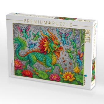 Produktbild: CALVENDO Puzzle Chinesischer Qilin und Libellenkatzen | 1000 Teile Lege-Gr&ouml;&szlig;e 64x48cm Foto-Puzzle f&uuml;r gl&uuml;ckliche Stunden