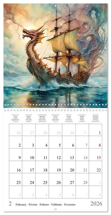 Produktbild: Voiliers-Dragons imaginaires (Calendrier mural carr&eacute; 2026 30x30 cm) Calendrier double avec une page pour vos prises de notes