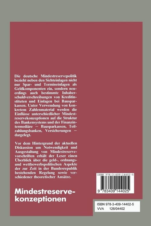 Produktbild: Mindestreservekonzeptionen