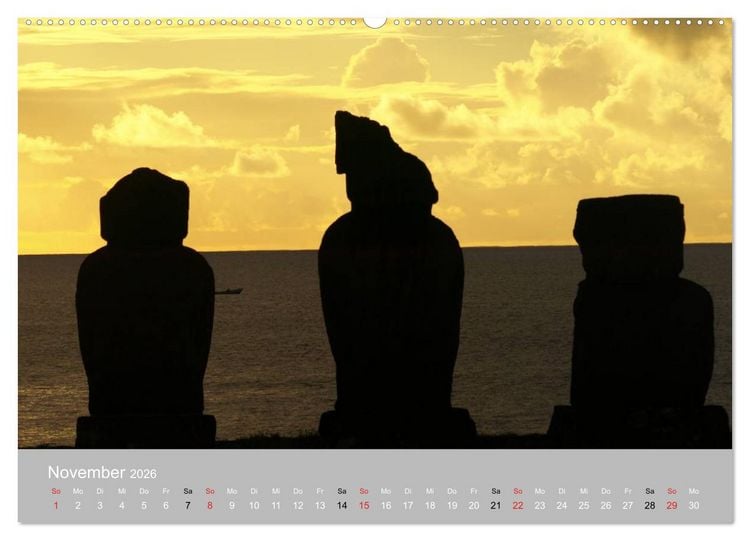 Produktbild: MOAI - steinerne W&auml;chter der Osterinsel (hochwertiger Premium Wandkalender 2026 DIN A2 quer), Kunstdruck in Hochglanz