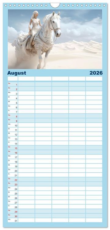 Produktbild: Familienplaner 2026 - Surrealismus trifft Pferdefans mit 5 Spalten (Wandkalender, 21 x 45 cm) CALVENDO