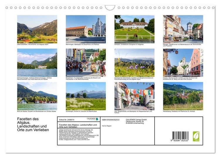 Produktbild: Facetten des Allg&auml;us. Landschaften und Orte zum Verlieben (Wandkalender 2027 DIN A3 quer), CALVENDO Monatskalender
