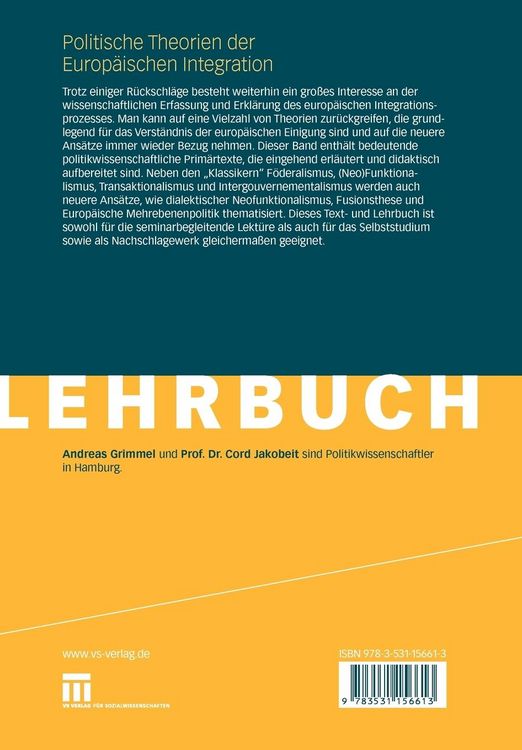 Produktbild: Politische Theorien der Europ&auml;ischen Integration