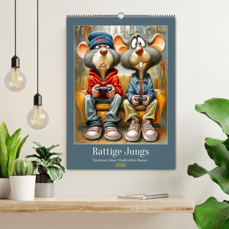 Produktbild: Rattige Jungs. Trockener, b&ouml;ser Stadtratten-Humor (Wandkalender 2026 DIN A2 hoch), CALVENDO Monatskalender