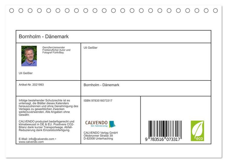 Produktbild: Bornholm - D&auml;nemark (Tischkalender 2026 DIN A5 quer), CALVENDO Monatskalender