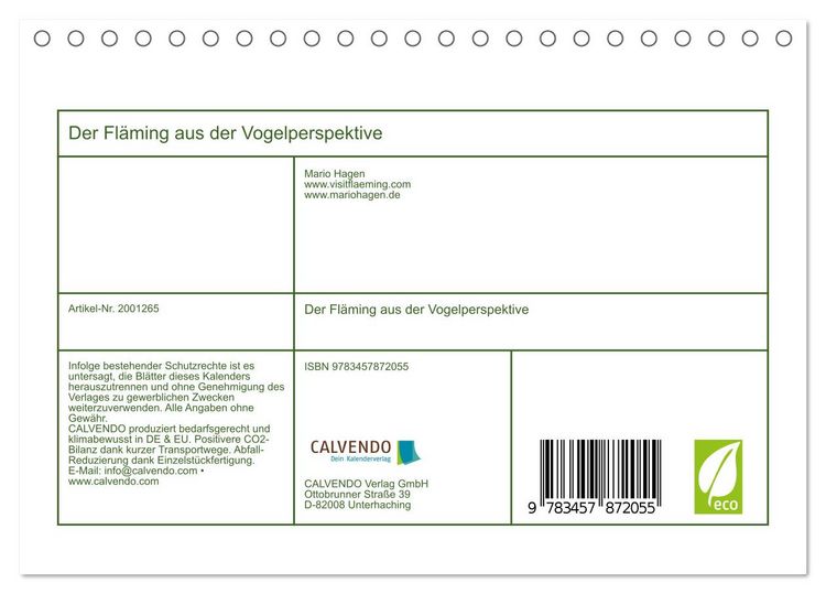 Produktbild: Der Fl&auml;ming aus der Vogelperspektive (Tischkalender 2026 DIN A5 quer), CALVENDO Monatskalender