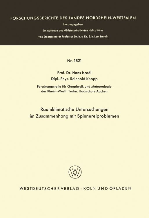 Produktbild: Raumklimatische Untersuchungen im Zusammenhang mit Spinnereiproblemen