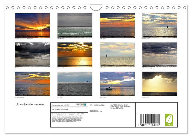 Produktbild: Un oc&eacute;an de lumi&egrave;re (Calendrier mural 2026 DIN A4 vertical), CALVENDO calendrier mensuel