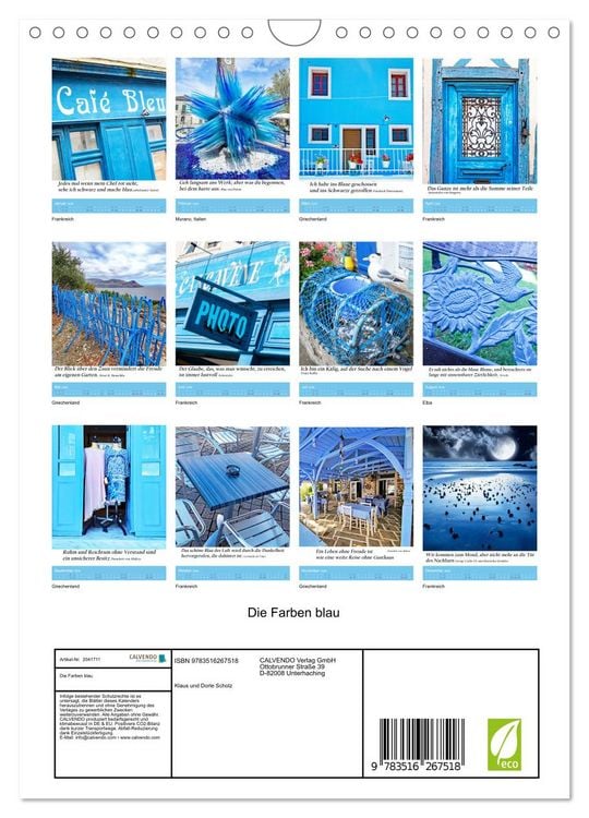 Produktbild: Die Farben blau (Wandkalender 2026 DIN A4 hoch), CALVENDO Monatskalender