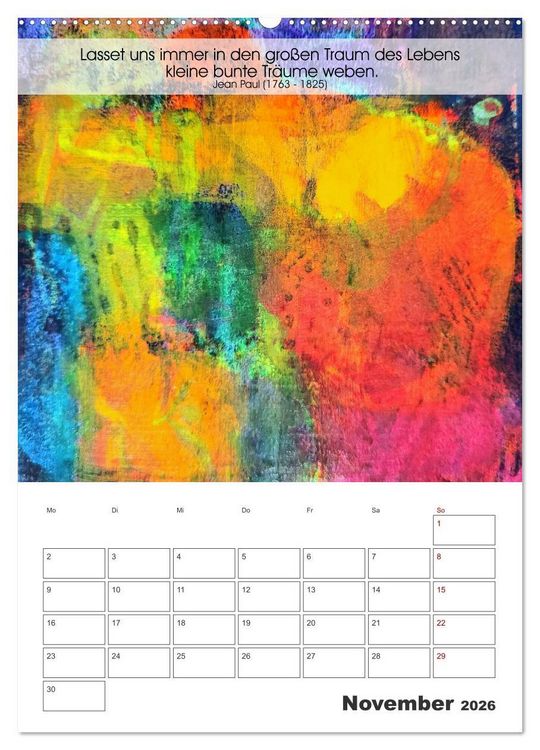 Produktbild: Farbenleuchten - Abstrakte Gouachemalerei mit Zitaten &uuml;ber die Farben (Wandkalender 2026 DIN A2 hoch), CALVENDO Monatskalender