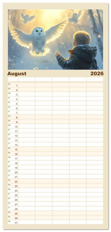 Produktbild: Familienplaner 2026 - Vertr&auml;umte Begegnungen - Kinderkalender mit 5 Spalten (Wandkalender, 21 x 45 cm) CALVENDO