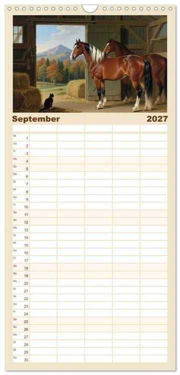 Produktbild: Familienplaner 2027 - Pferdegem&auml;lde, inspiriert von den Alten Meistern mit 5 Spalten (Wandkalender, 21 x 45 cm) CALVENDO