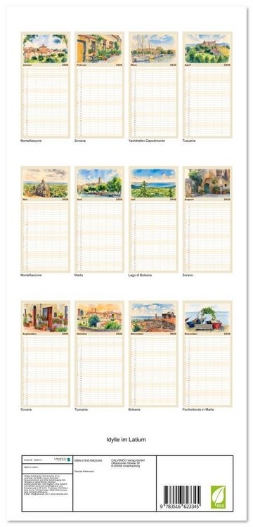 Produktbild: Familienplaner 2026 - Idylle im Latium mit 5 Spalten (Wandkalender, 21 x 45 cm) CALVENDO