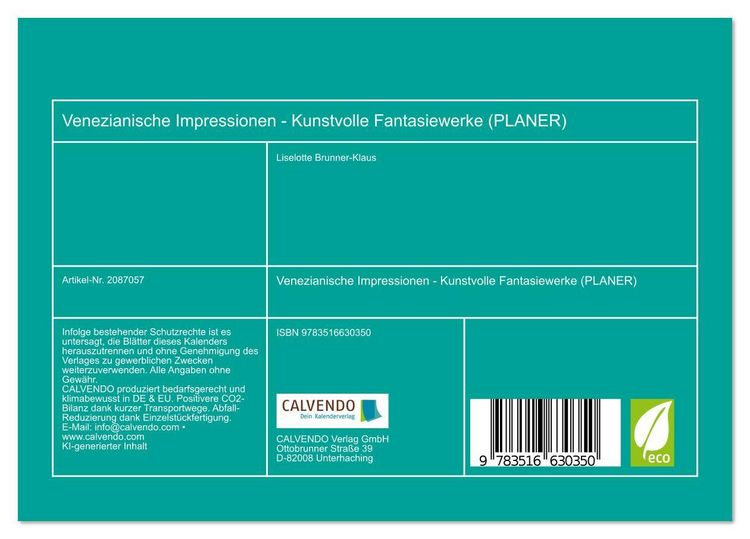 Produktbild: Venezianische Impressionen - Kunstvolle Fantasiewerke (PLANER) (Tischkalender 2026 DIN A5 quer), CALVENDO Monatskalender