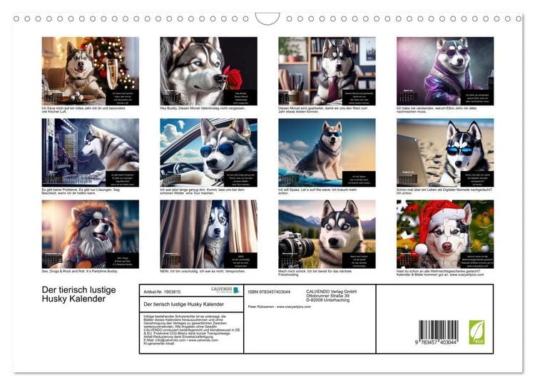 Produktbild: Der tierisch lustige Husky Kalender (Wandkalender 2026 DIN A3 quer), CALVENDO Monatskalender