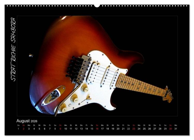 Produktbild: ROCKGITARREN in Szene gesetzt (hochwertiger Premium Wandkalender 2026 DIN A2 quer), Kunstdruck in Hochglanz