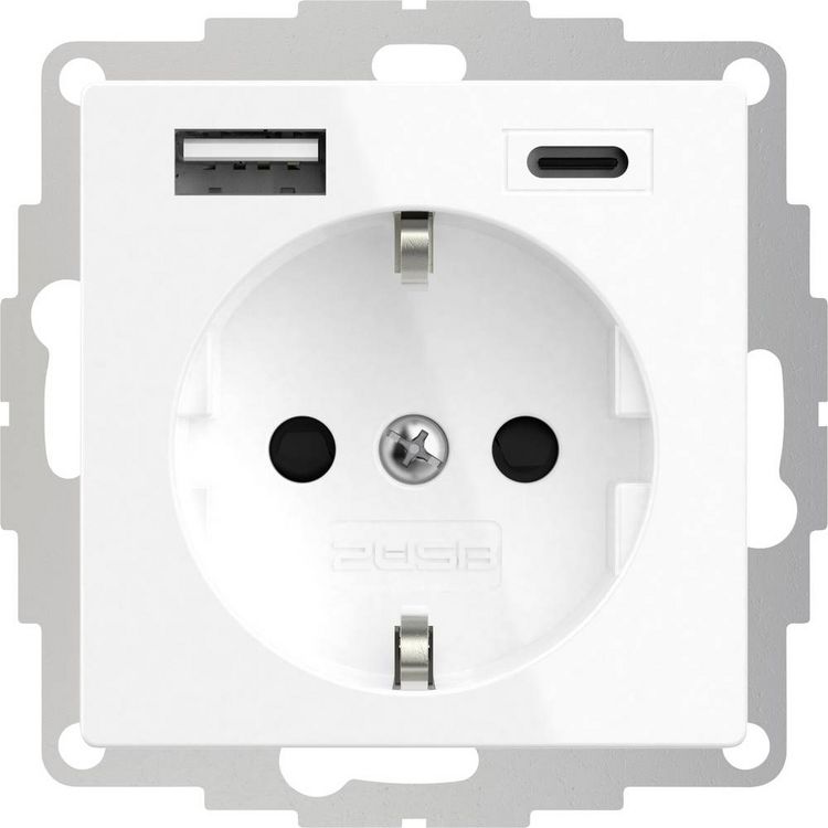 Produktbild: 2USB 2U-449511 1fach Schutzkontakt-Steckdose mit USB-Ladeausgang, erh&ouml;hter Ber&uuml;hrungsschutz, VDE IP20 Reinwei&szlig; (RAL 9010)