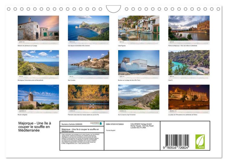 Produktbild: Majorque - Une &icirc;le &agrave; couper le souffle en M&eacute;diterran&eacute;e (Calendrier mural 2026 DIN A4 vertical), CALVENDO calendrier mensuel