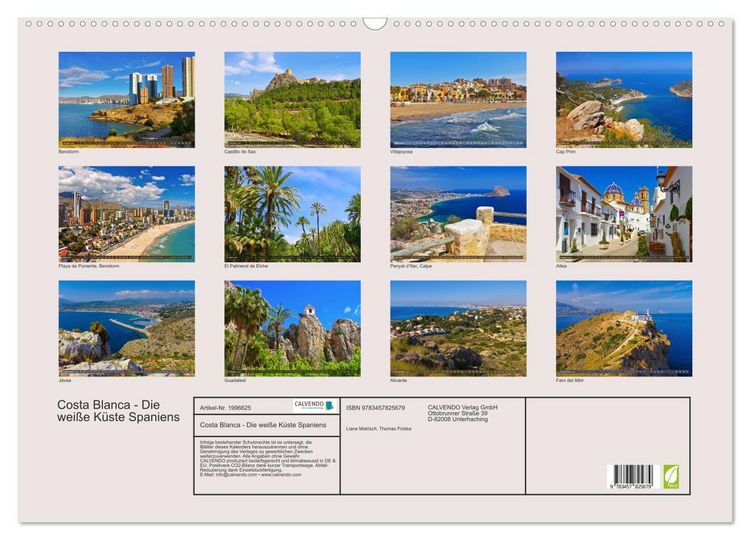 Produktbild: Costa Blanca - Die wei&szlig;e K&uuml;ste Spaniens (Wandkalender 2026 DIN A2 quer), CALVENDO Monatskalender