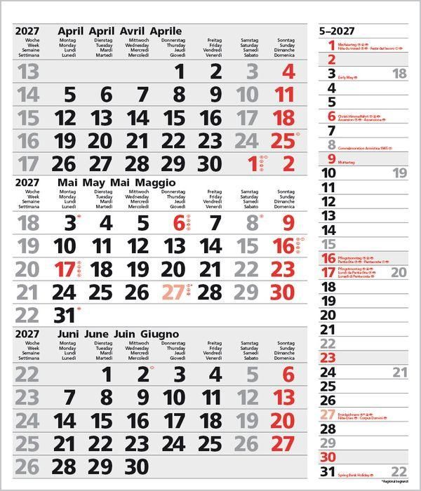 Produktbild: 3-Monats-Planer Combi Grau 2027