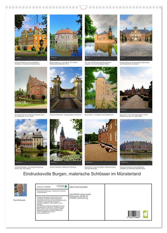 Produktbild: Eindrucksvolle Burgen, malerische Schl&ouml;sser im M&uuml;nsterland (Wandkalender 2026 DIN A2 hoch), CALVENDO Monatskalender