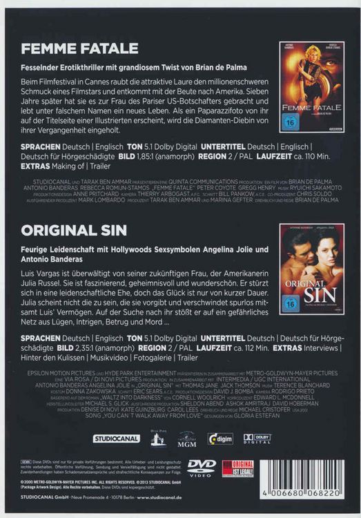 Produktbild: Femme Fatale/Original Sin - Double-Up Collection [2 DVDs]