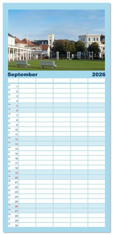Produktbild: Familienplaner 2026 - Ostfriesische Inseln - Borkum, Norderney, Juist, Baltrum, Langeoog, Spiekeroog, Wangerooge mit 5 Spalten (Wandkalender, 21 x 45 cm) CALVENDO