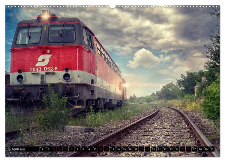 Produktbild: Lokomotiven und Wagen - Verfallen und vergessen auf dem Abstellgleis (hochwertiger Premium Wandkalender 2026 DIN A2 quer), Kunstdruck in Hochglanz