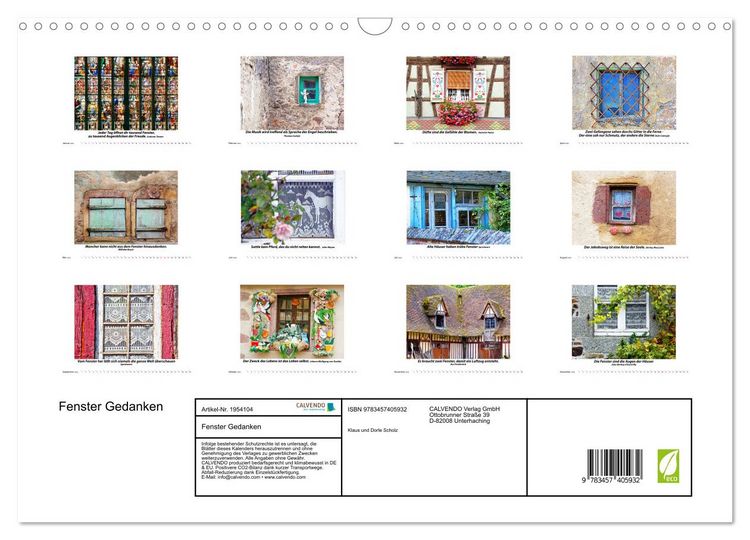 Produktbild: Fenster Gedanken (Wandkalender 2026 DIN A3 quer), CALVENDO Monatskalender