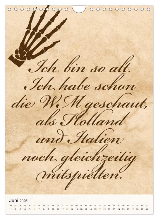 Produktbild: Ich mag Fu&szlig;ball&hellip; und vielleicht drei Leute. Spr&uuml;che und Weisheiten vom Spielfeldrand (Wandkalender 2026 DIN A4 hoch), CALVENDO Monatskalender
