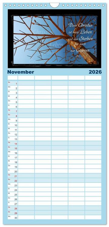 Produktbild: Familienplaner 2026 - Monat f&uuml;r Monat ein Bibelvers mit 5 Spalten (Wandkalender, 21 x 45 cm) CALVENDO