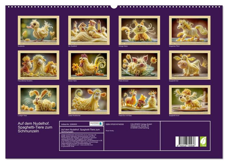 Produktbild: Auf dem Nudelhof. Spaghetti-Tiere zum Schmunzeln (hochwertiger Premium Wandkalender 2026 DIN A2 quer), Kunstdruck in Hochglanz