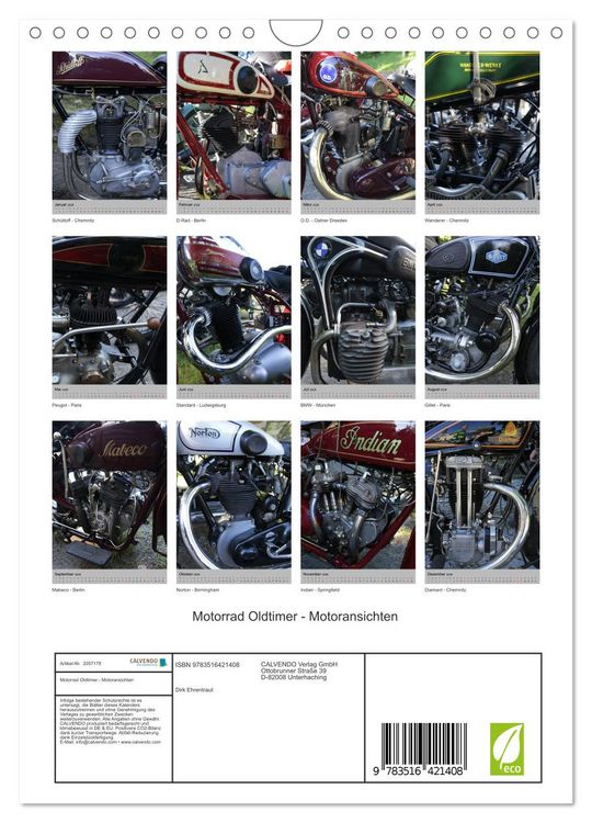 Produktbild: Motorrad Oldtimer - Motoransichten (Wandkalender 2026 DIN A4 hoch), CALVENDO Monatskalender