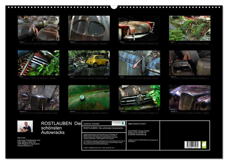Produktbild: ROSTLAUBEN Die sch&ouml;nsten Autowracks (Wandkalender 2026 DIN A2 quer), CALVENDO Monatskalender