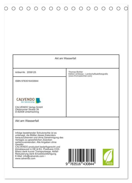Produktbild: Akt am Wasserfall (Tischkalender 2026 DIN A5 hoch), CALVENDO Monatskalender