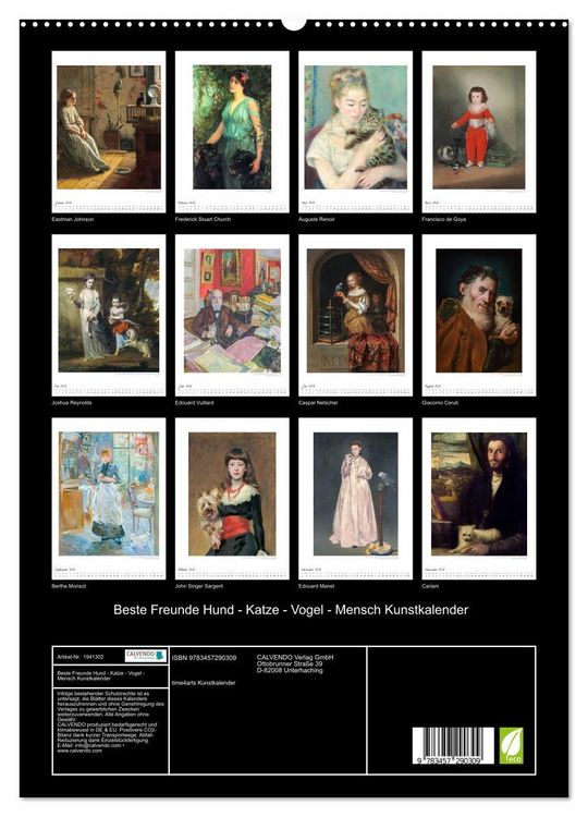 Produktbild: Beste Freunde Hund - Katze - Vogel - Mensch Kunstkalender (hochwertiger Premium Wandkalender 2026 DIN A2 hoch), Kunstdruck in Hochglanz