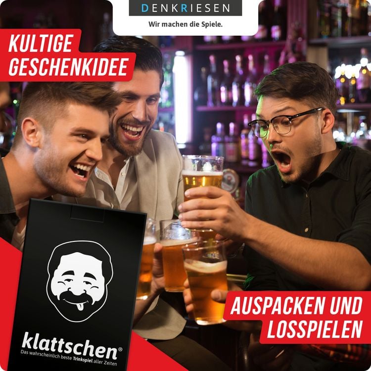 Produktbild: DENKRIESEN - klattschen&reg; - Trinkspiel - SPIELKARTENKARTON "Das wahrscheinlich beste Trinkspiel aller Zeiten"