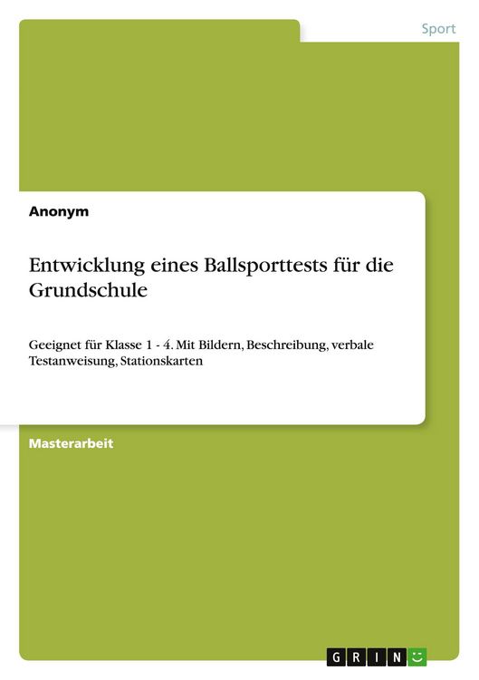 Produktbild: Entwicklung eines Ballsporttests f&uuml;r die Grundschule