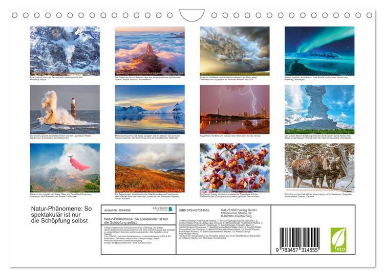 Produktbild: Natur-Ph&auml;nomene: So spektakul&auml;r ist nur die Sch&ouml;pfung selbst (Wandkalender 2026 DIN A4 quer), CALVENDO Monatskalender