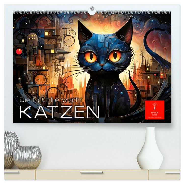 Produktbild: Katzen - die Nacht erwacht (hochwertiger Premium Wandkalender 2026 DIN A2 quer), Kunstdruck in Hochglanz