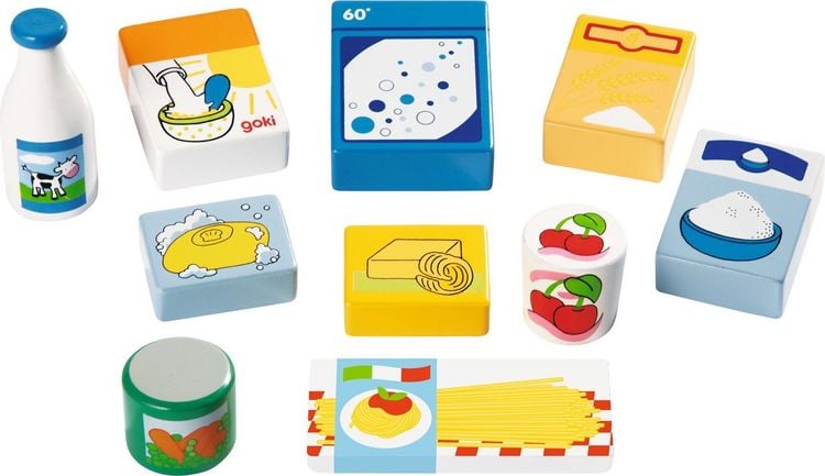 Produktbild: goki Kaufl&auml;den und Zubeh&ouml;rLebensmittel und Haushaltswaren im Korb