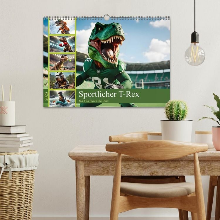Produktbild: Sportlicher T-Rex - Mit Fun durch das Jahr (Wandkalender 2026 DIN A3 quer), CALVENDO Monatskalender