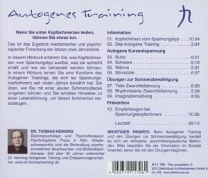 Produktbild: Autogenes Training bei Spannungskopfschmerz, 1 Audio-CD