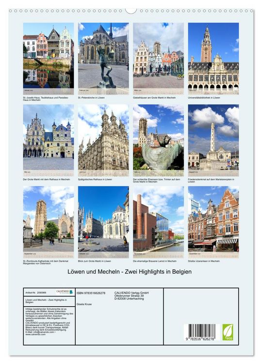 Produktbild: L&ouml;wen und Mecheln - Zwei Highlights in Belgien (hochwertiger Premium Wandkalender 2026 DIN A2 hoch), Kunstdruck in Hochglanz