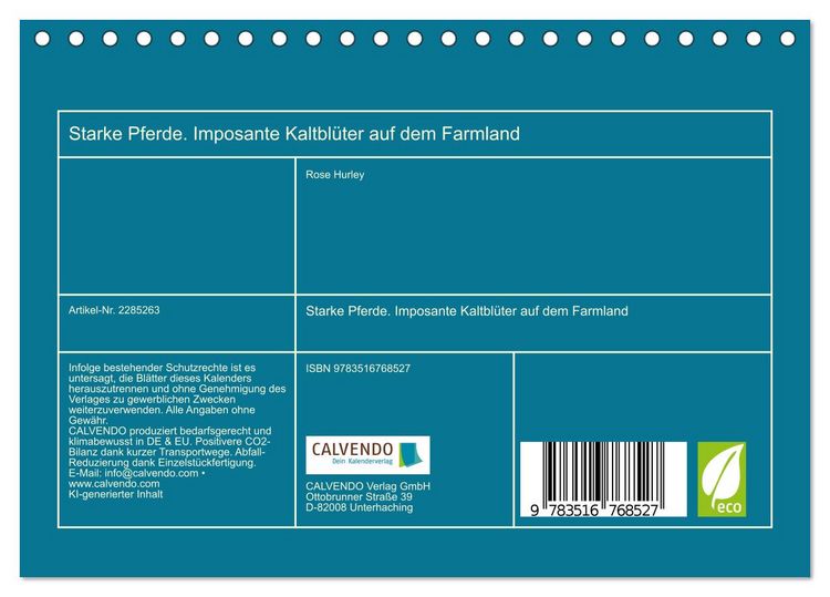 Produktbild: Starke Pferde. Imposante Kaltbl&uuml;ter auf dem Farmland (Tischkalender 2027 DIN A5 quer), CALVENDO Monatskalender